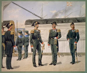 Offiserer fra den danske marinen i uniform. Akvarell av Gustav Brock