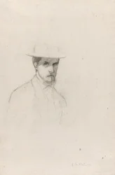Selvportrett med hatt, ca. 1879 (grafitt på strukturert papir)