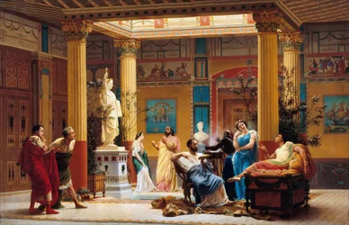 Prøve på Joueur de flûte og La femme de Diomède i atriet i prins Napoleons pompeianske hus