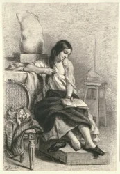 Courbet - Modelllesing i studioet, ca. 1849