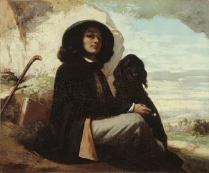 Selvportrett, kalt Courbet med svart hund