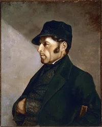 Portrett av Eleonor Regis Courbet far til maleren Maleri av Gustave Courbet