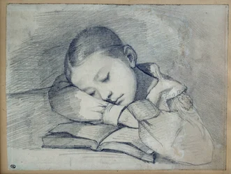 Portrett av Juliette Courbet som sover. Tegning ved blygruven av Gustave Courbet (1819-1877). 1841. Dim. 0,20 x 0,26. Paris, Musee d'Orsay