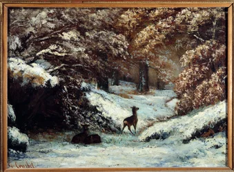Levering av hjort om vinteren Maleri av Gustave Courbet (1819-1877) 1866 Søn. 0,54x0,72 m Lyon, Musee des Beaux Arts
