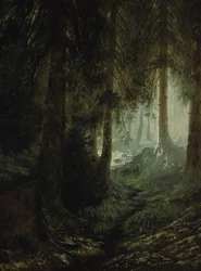 Hjort i et skoglandskap