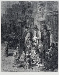 A Street in Whitechapel - i "" London" av Gustave Dore