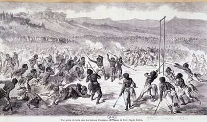 Et ballspill i Choctaws-indianerne - gravering av Gustave Doré
