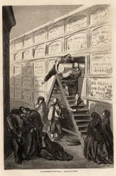 En begravelse i Barcelona, tegning av Gustave Dore (1832-1883), for å illustrere hans reise til Spania, med C. Davillier, i 1862. Gravering i "" Le tour du monde ", redigert av Edouard Charton