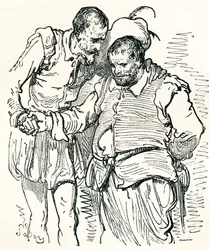 Etter en originaltegning av Gustave Dore av Don Quixote og Sancho Panza. Fra Gustave Dores liv og erindringer, utgitt 1885.