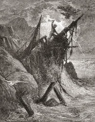 Etter et originalverk av Gustave Dore til boken Havets slitere av Victor Hugo. Fra Gustave Dores liv og erindringer, utgitt 1885.