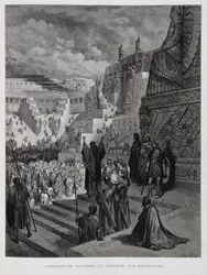 Artaxerxes gir frihet til jødene i Persia, illustrasjon fra Dore-bibelen
