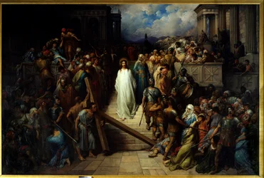 Kristus forlater presten. Etter å ha blitt fordømt av folket, begynte Jesus Kristus å begynne korsveien. Maleri av Gustave Dore (1832-1883)