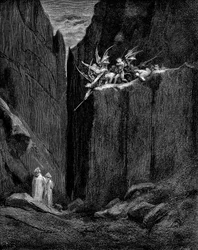 Dante beskyttet av Virgil mot skade av demoner, 1863