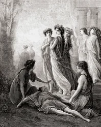 Daphnis et Alcimadure, fra en utgave av slutten av 1800-tallet av Fables de La Fontaine (tregravering)