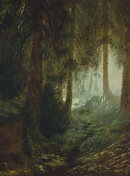 Hjort i et skogslandskap