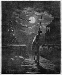 Don Quixote av Miguel de Cervantes (1547-1616) illustrert av Gustave Dore (1832-1883) - Gravering i "" The Illustrous Journal""