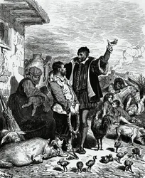 Don Quijote tok Sancho Panza fra hjemmet sitt og uttalte ham til guvernør, illustrasjon av Gustave Dore