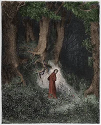 Inferno, Canto 1 : Dante i det ville skogen, illustrasjon fra "The Divine Comedy" av Dante Alighieri, 1885