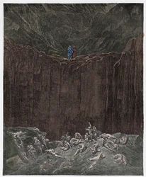 Inferno, sang 29: Falsknerne pint i dalen, illustrasjon fra «Den guddommelige komedie» av Dante Alighieri, 1885