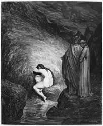 Myrrha, illustrasjon fra «Den guddommelige komedie» (Inferno) av Dante Alighieri (1265-1321), Paris, utgitt 1885