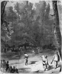 Palmespillere i Luxembourghagen i Paris i 1868 - tegning av Gustave Dore