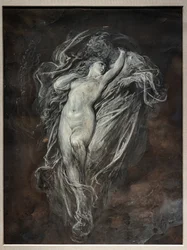 Paolo og Francesca da Rimini i Helvete, før 1861 (India ink wash og hvit tempera på brunfarget papir)