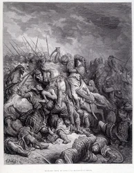 Richard Løvens hjerte i slaget ved Arsur - gravering av Gustave Doré
