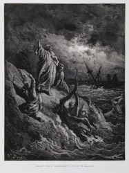 St. Paulus lander på Malta, illustrasjon fra Dore-bibelen