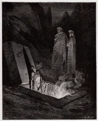 Den guddommelige komedie, Inferno, Sang 10: Farinata degli Uberti henvender seg til Dante - av Dante Alighieri (1265-1321) - Illustrasjon av Gustave Doré (1832-1883)