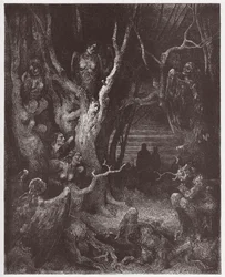 Den guddommelige komedie, Inferno, Sang 13: Harpyene i selvmordernes skog - av Dante Alighieri (1265-1321) - Illustrasjon av Gustave Doré (1832-1883)