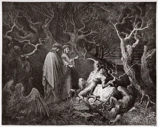 Den guddommelige komedie, Inferno, Sang 13: Selvmorderne i skogen - av Dante Alighieri (1265-1321) - Illustrasjon av Gustave Doré (1832-1883)
