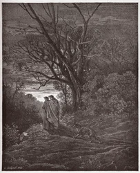 The Divine Comedy (La Divina Commedia, La Divine Comedie), Inferno, Canto 1: Hun-ulven dukker opp - av Dante Alighieri (1265-1321) - Illustrasjon av Gustave Dore (1832-1883)