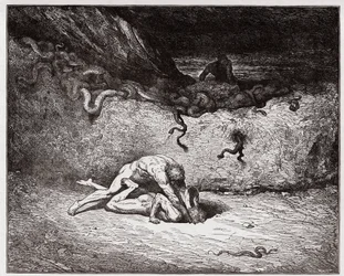 Den guddommelige komedie (La Divina Commedia, La Divine Comédie), Inferno, sang 30: Forfalskernes pinsler i den niende bolgia (Gianni Schicchi) - av Dante Alighieri (1265-1321) - Illustrasjon av Gustave Doré (1832-1883)