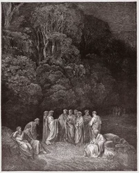 Den guddommelige komedie, Inferno, Sang 4: Homer, dikterne og heltene i Limbo - av Dante Alighieri (1265-1321) - Illustrasjon av Gustave Doré (1832-1883)