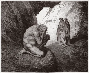 Den guddommelige komedie, Inferno, Sang 7: Vergil irettesetter Plutus ved inngangen til den fjerde krets - av Dante Alighieri (1265-1321) - illustrasjon av Gustave Doré (1832-1883)