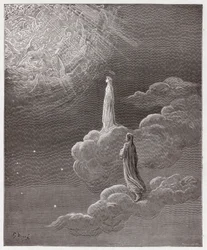 Den guddommelige komedie (La Divina Commedia, La Divine Comédie), Paradiset, sang 14: Dante og Beatrice føres til Mars