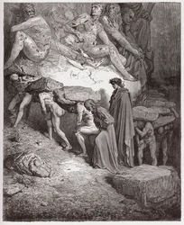 Den guddommelige komedie, Skjærsilden, Sang 11: De hovmodiges sjeler, som bærer tunge steiner - av Dante Alighieri (1265-1321) - Illustrasjon av Gustave Doré (1832-1883)