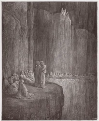 The Divine Comedy (La Divina Commedia, La Divine Comedie), Purgatorio, Canto 13: Sapia renser sitt skyldige liv - av Dante Alighieri (1265-1321) - Illustrasjon av Gustave Dore (1832-1883)