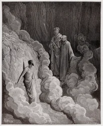 Den guddommelige komedie (La Divina Commedia, La Divine Comedie), Purgatorio, Canto 16: Dante taler til sjelen til Marco Lombardo - av Dante Alighieri (1265-1321) - Illustrasjon av Gustave Dore (1832-1883)