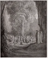 The Divine Comedy (La Divina Commedia, La Divine Comedie), Purgatorio, Canto 24: De fråtsende sjelene som roper under treet - av Dante Alighieri (1265-1321) - Illustrasjon av Gustave Dore (1832-1883)