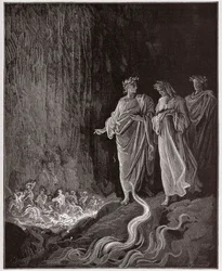 Den guddommelige komedie (La Divina Commedia, La Divine Comedie), Purgatorio, Canto 25: Poetene i den syvende sirkel - av Dante Alighieri (1265-1321) - Illustrasjon av Gustave Dore (1832-1883)