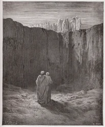 The Divine Comedy (La Divina Commedia, La Divine Comedie), Purgatorio, Canto 3: The company of souls on the cliff - av Dante Alighieri (1265-1321) - Illustrasjon av Gustave Dore (1832-1883)