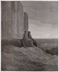 The Divine Comedy (La Divina Commedia, La Divine Comedie), Purgatorio, Canto 9: Twilight - av Dante Alighieri (1265-1321) - Illustrasjon av Gustave Dore (1832-1883)