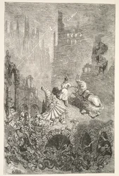 The Downfall of King Pellams Castle, fra Stories of the Days of King Arthur av Charles Henry Hanson, pub.1898