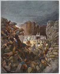 Jerikos murer faller - Gravering i «Den illustrerte Bibelen» av Gustave Doré (1832-1883) - Gravering fra «Dorés bibel»
