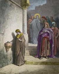Enkens midd (Enkens tilbud) - gravering av Gustave Dore - senere fargelegging