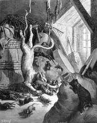 Katten og den gamle rotta - i "" Fables"" av La Fontaine, ill. av Gustave Doré