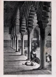 Utsikt over den store uteplassen til Alcazar i Sevilla - av Doré, i "" Tour du Monde"", 2. sem. 1866.