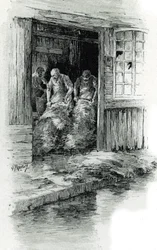 Megissiers de la rue des gobelins i Paris (garvere som arbeider med lær og dyreskinn i rue des Gobelins, Paris) Tegning av Gustave Frainpont (1849-1923) henter fra "La seine a travers Paris" av Saint-Juirs