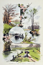 Kanten av Marne: fra Charenton til Nogent i 1887. Illustrasjon av Gustave Fraipont (1849-1923) Gravering av 1887 i "" Paris-Illustrous journal weekly"".